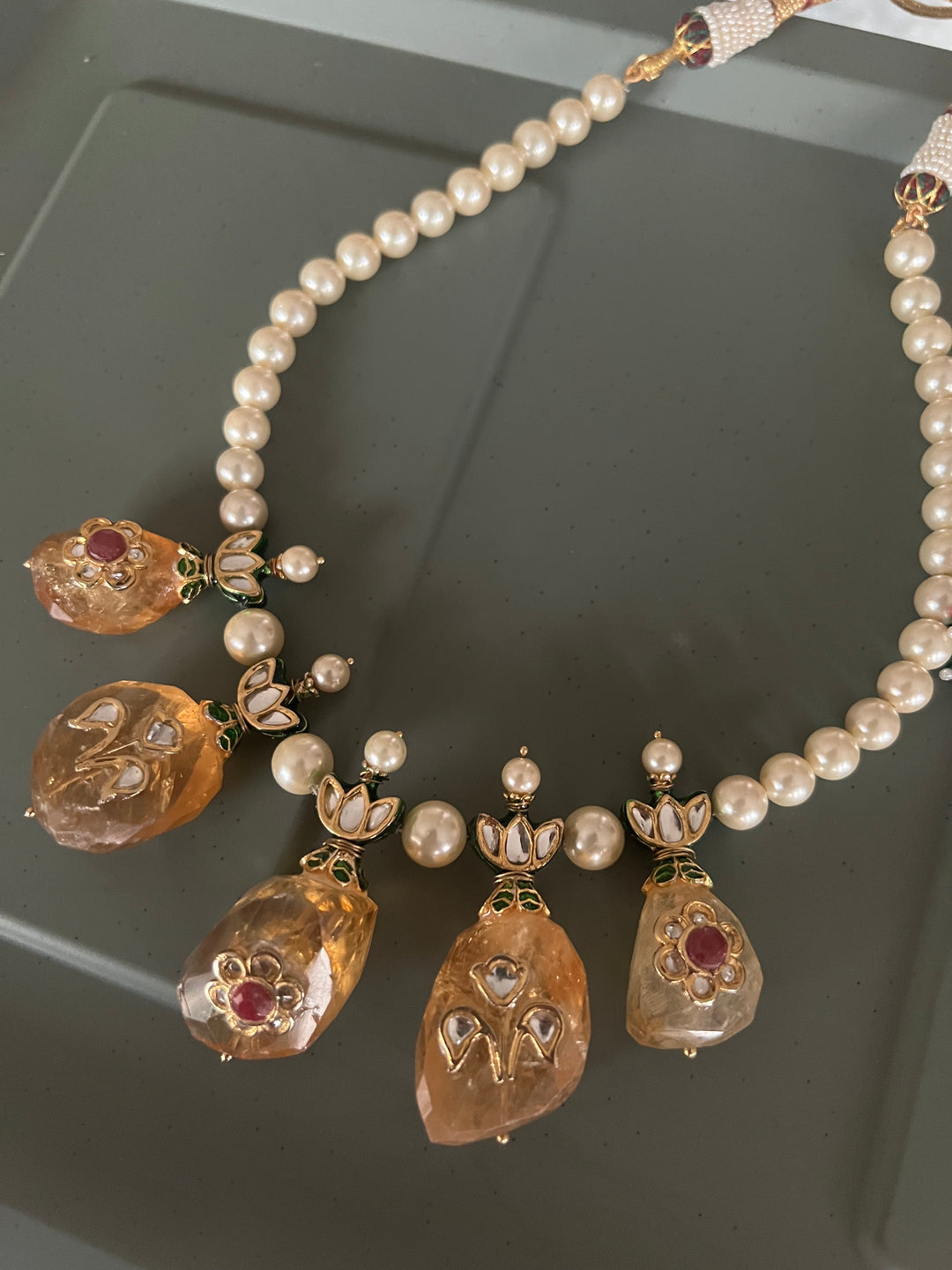 Natural Citrine Kundan Pearl Necklace