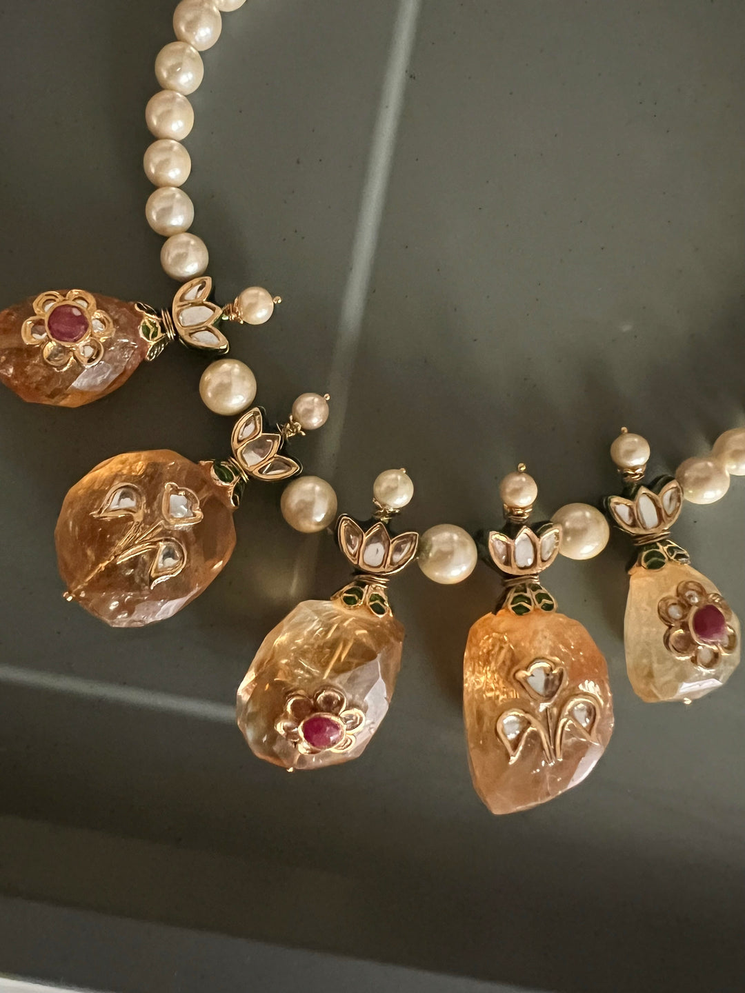 Natural Citrine Kundan Pearl Necklace