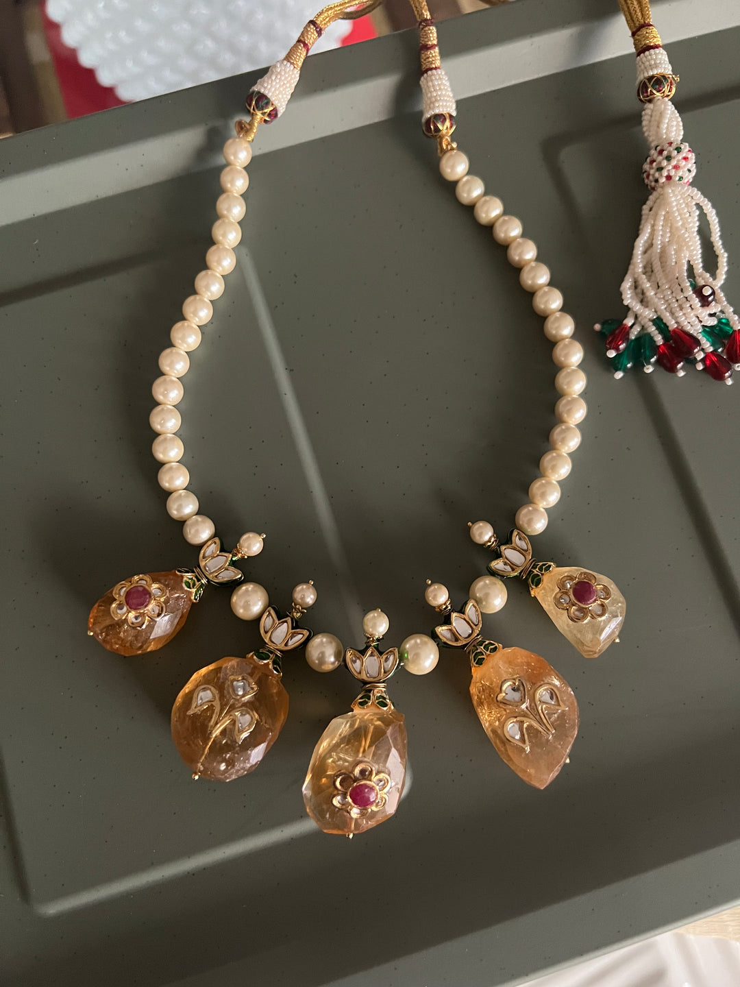 Natural Citrine Kundan Pearl Necklace