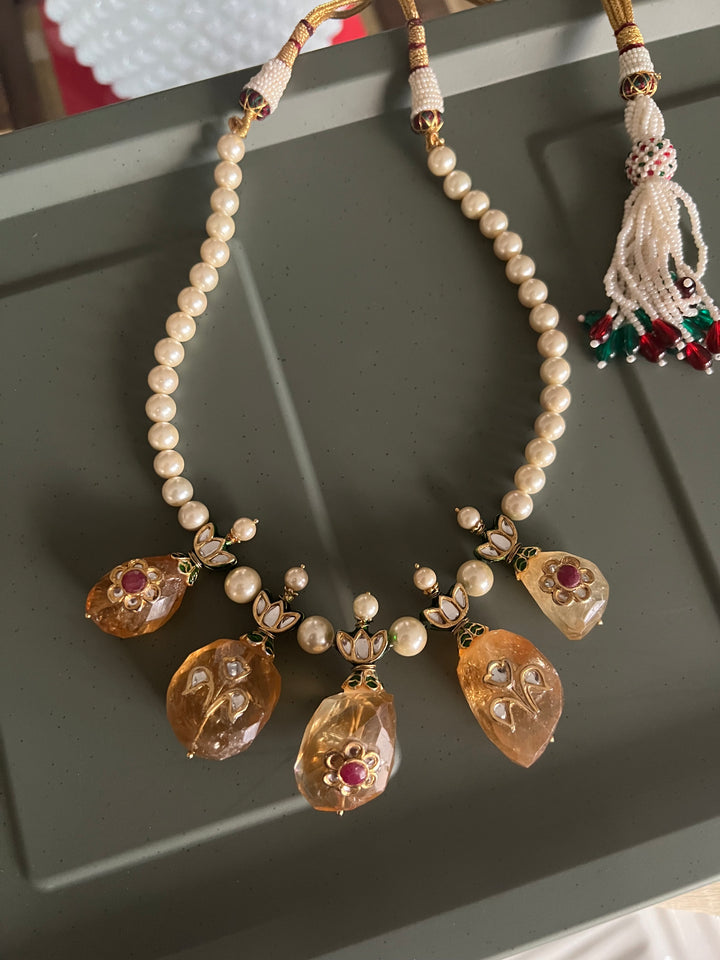 Natural Citrine Kundan Pearl Necklace