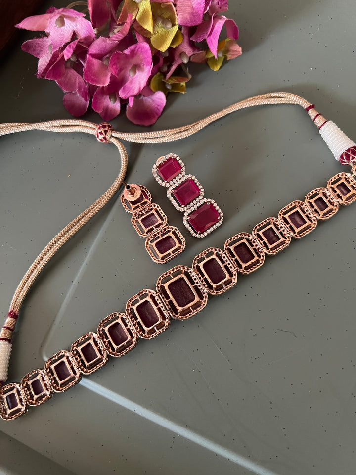 Ruby CZ Choker with Earrings
