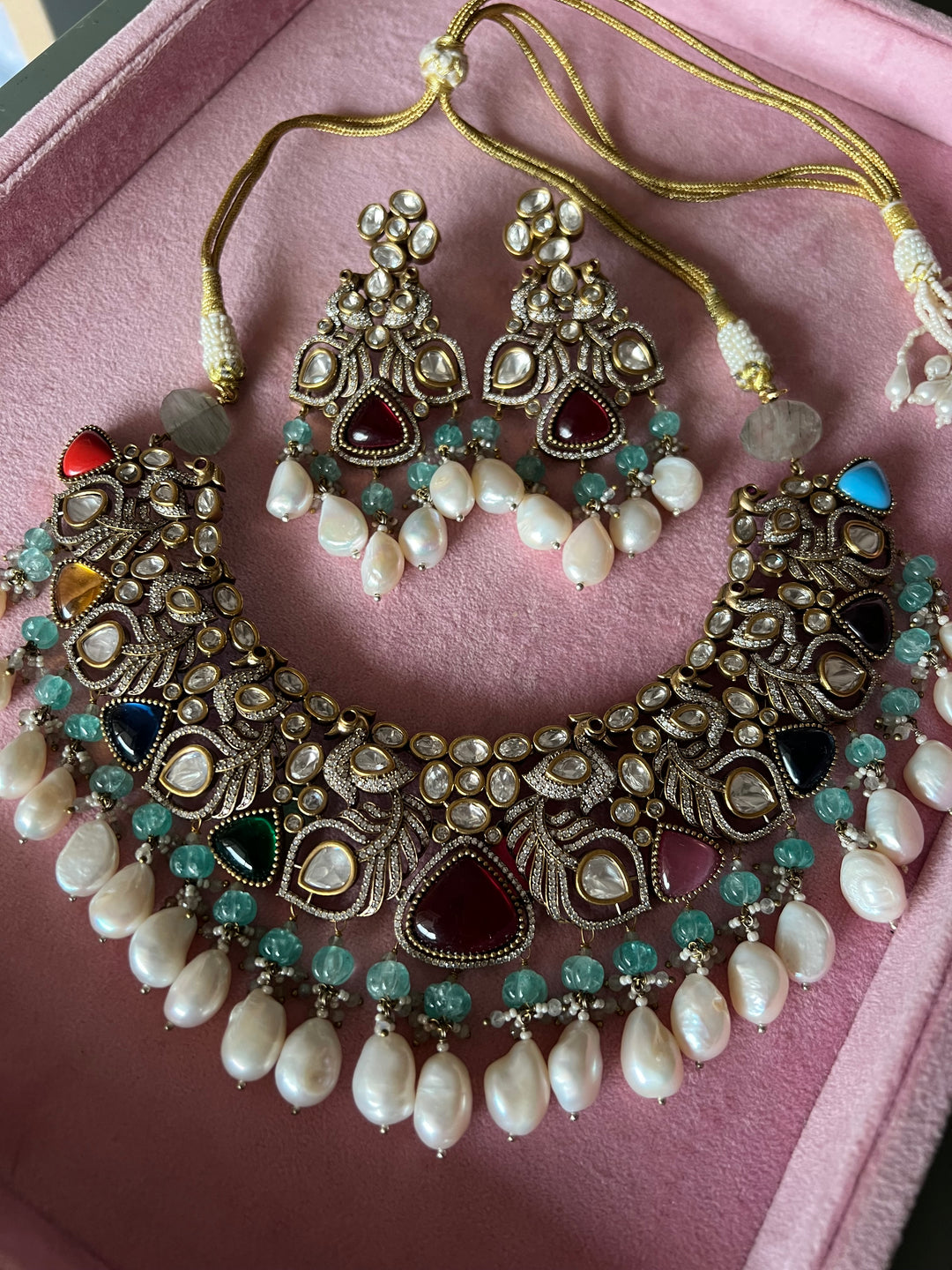 Victorian CZ Kundan Necklace with Statement Earrings