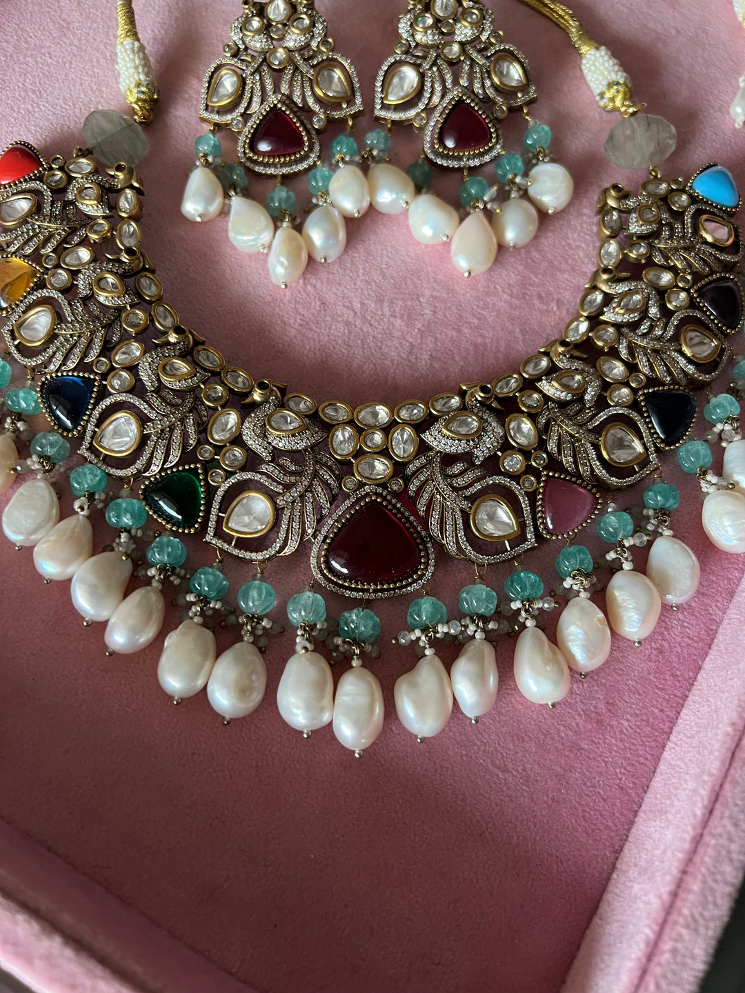 Victorian CZ Kundan Necklace with Statement Earrings