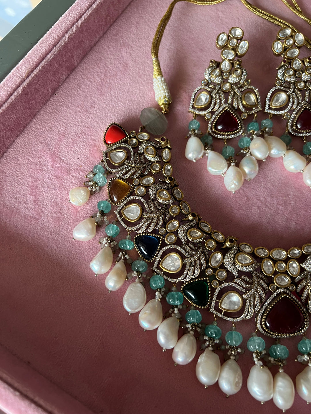 Victorian CZ Kundan Necklace with Statement Earrings