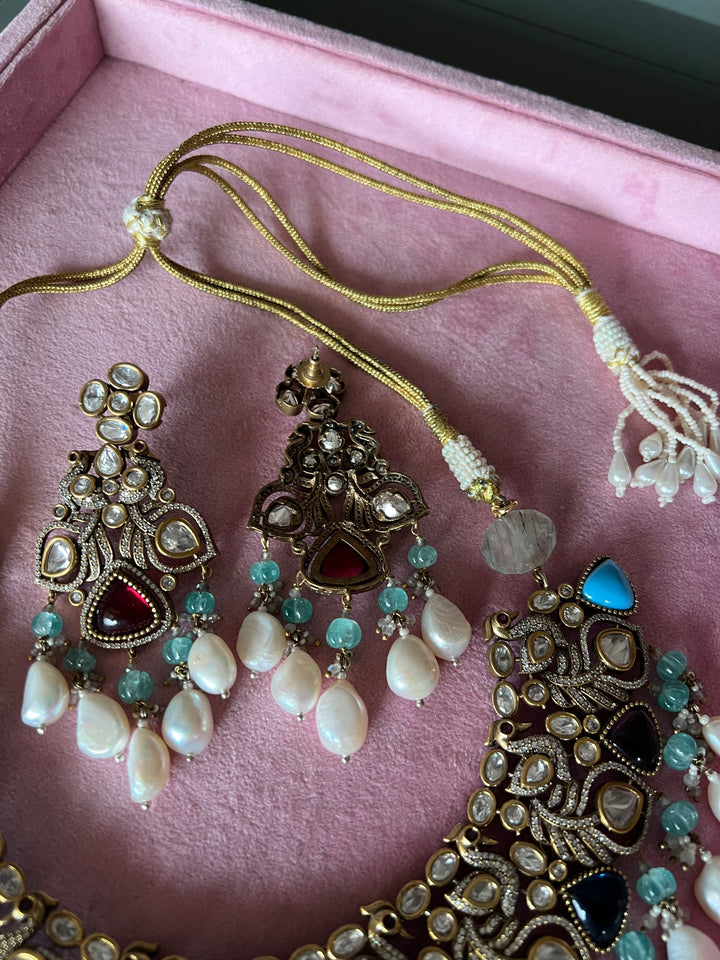 Victorian CZ Kundan Necklace with Statement Earrings