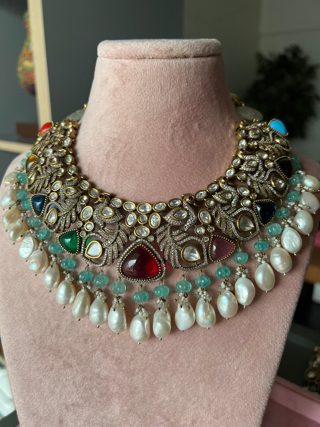Victorian CZ Kundan Necklace with Statement Earrings