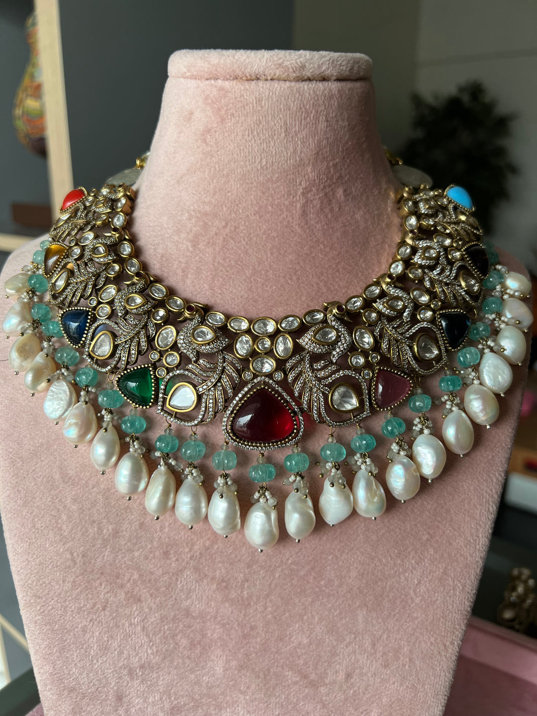 Victorian CZ Kundan Necklace with Statement Earrings