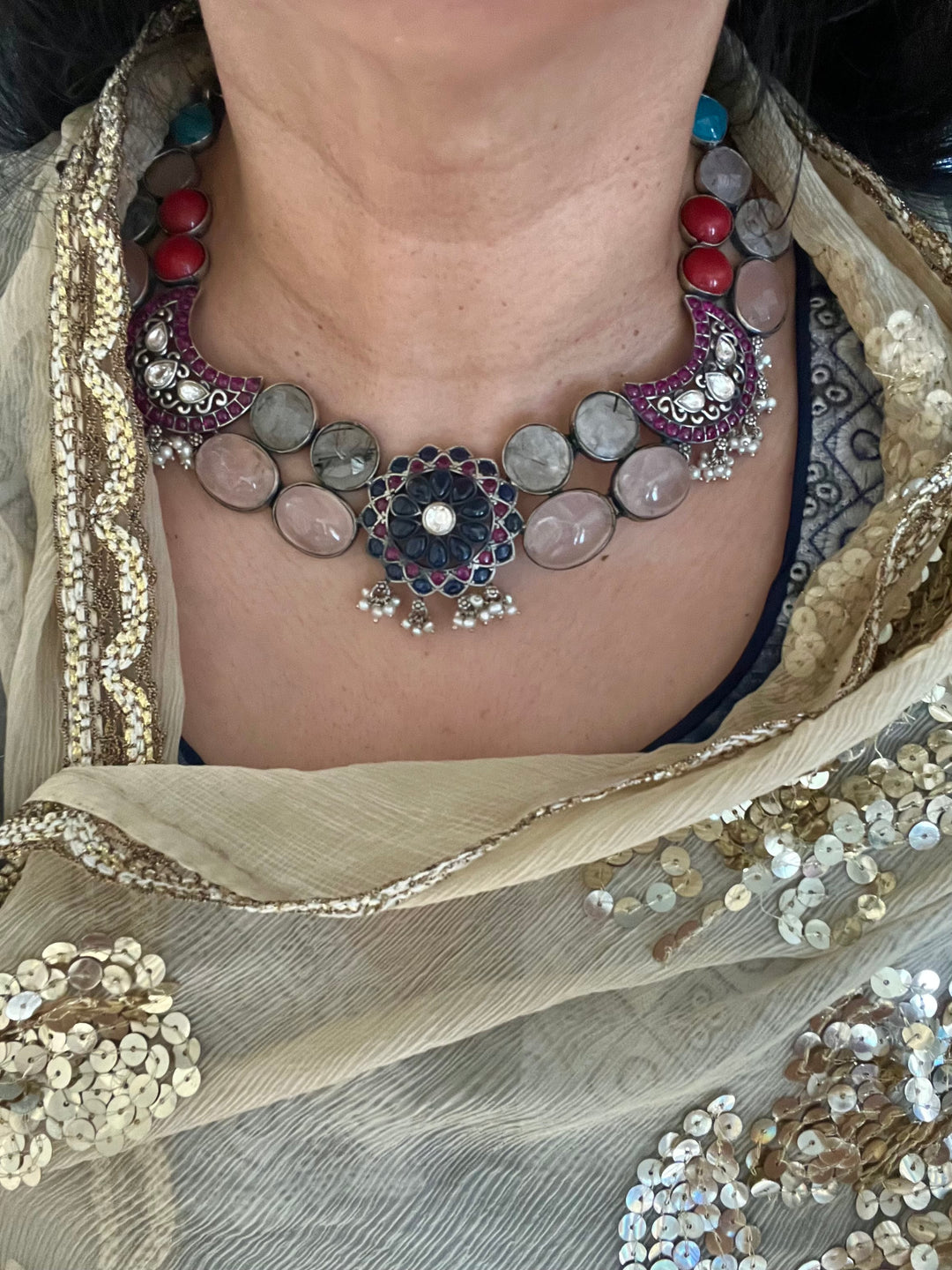 Scintillating Pure 925 Silver Kemp Stones Necklace