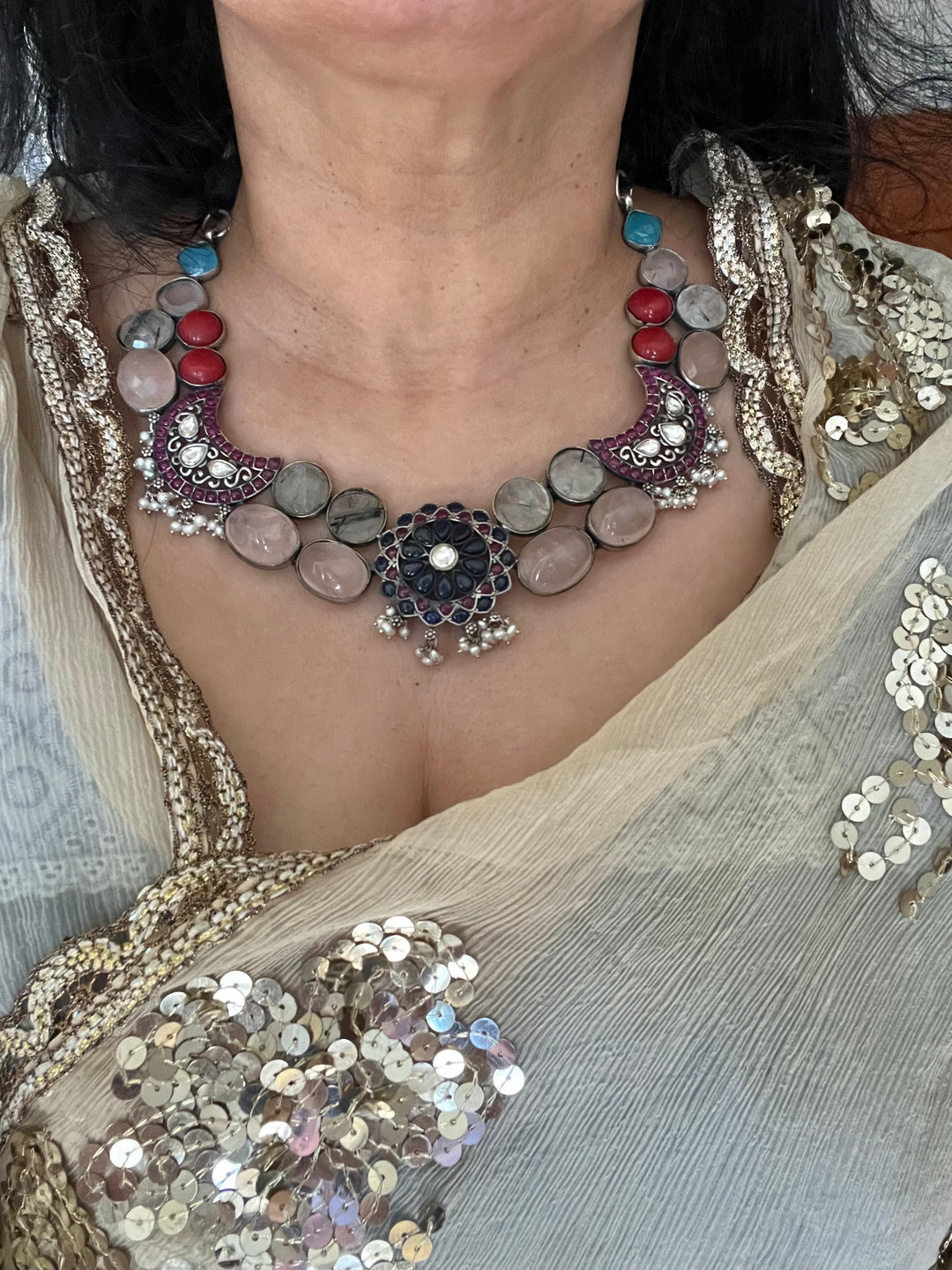 Scintillating Pure 925 Silver Kemp Stones Necklace