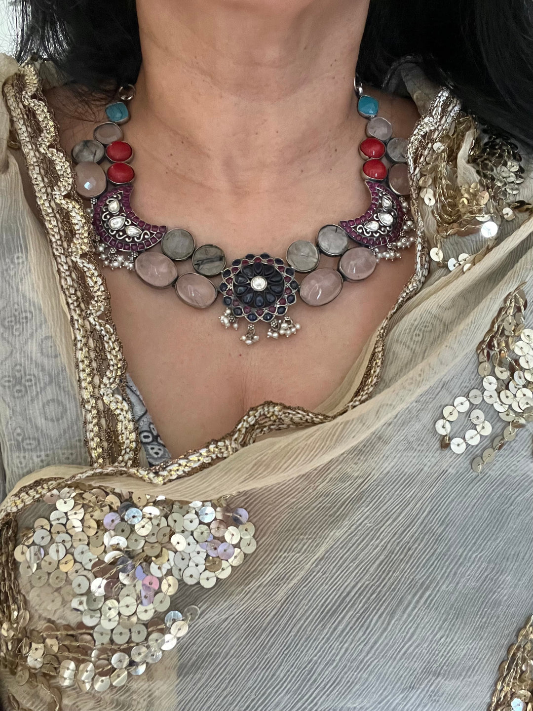 Scintillating Pure 925 Silver Kemp Stones Necklace