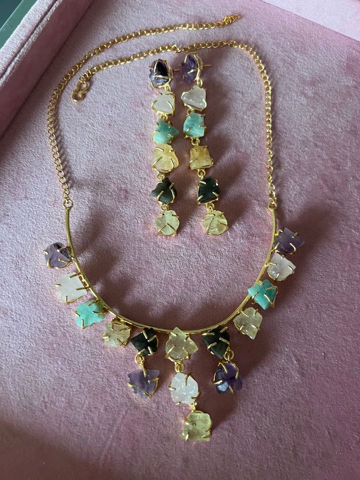 Ethereal Elegance: Handcrafted Natural Stone Necklace Set with Exclusive Earrings
