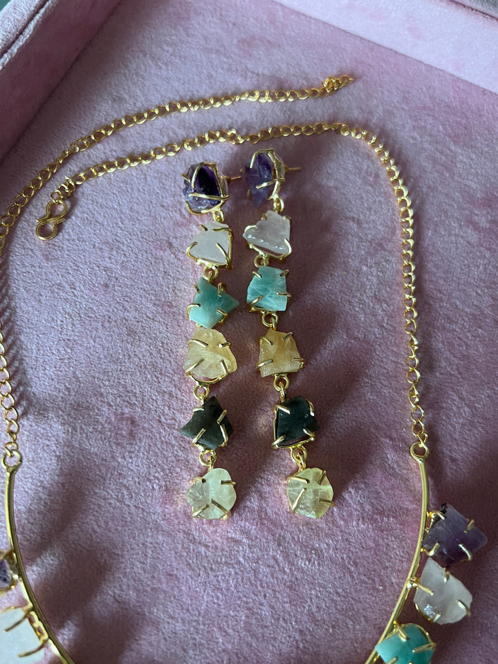 Ethereal Elegance: Handcrafted Natural Stone Necklace Set with Exclusive Earrings
