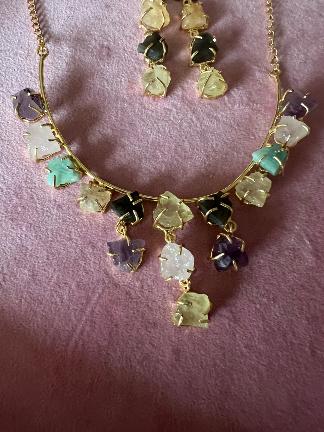 Ethereal Elegance: Handcrafted Natural Stone Necklace Set with Exclusive Earrings