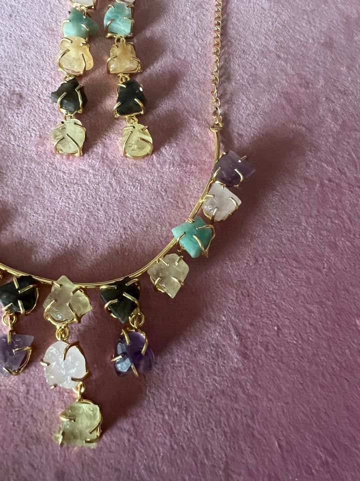 Ethereal Elegance: Handcrafted Natural Stone Necklace Set with Exclusive Earrings
