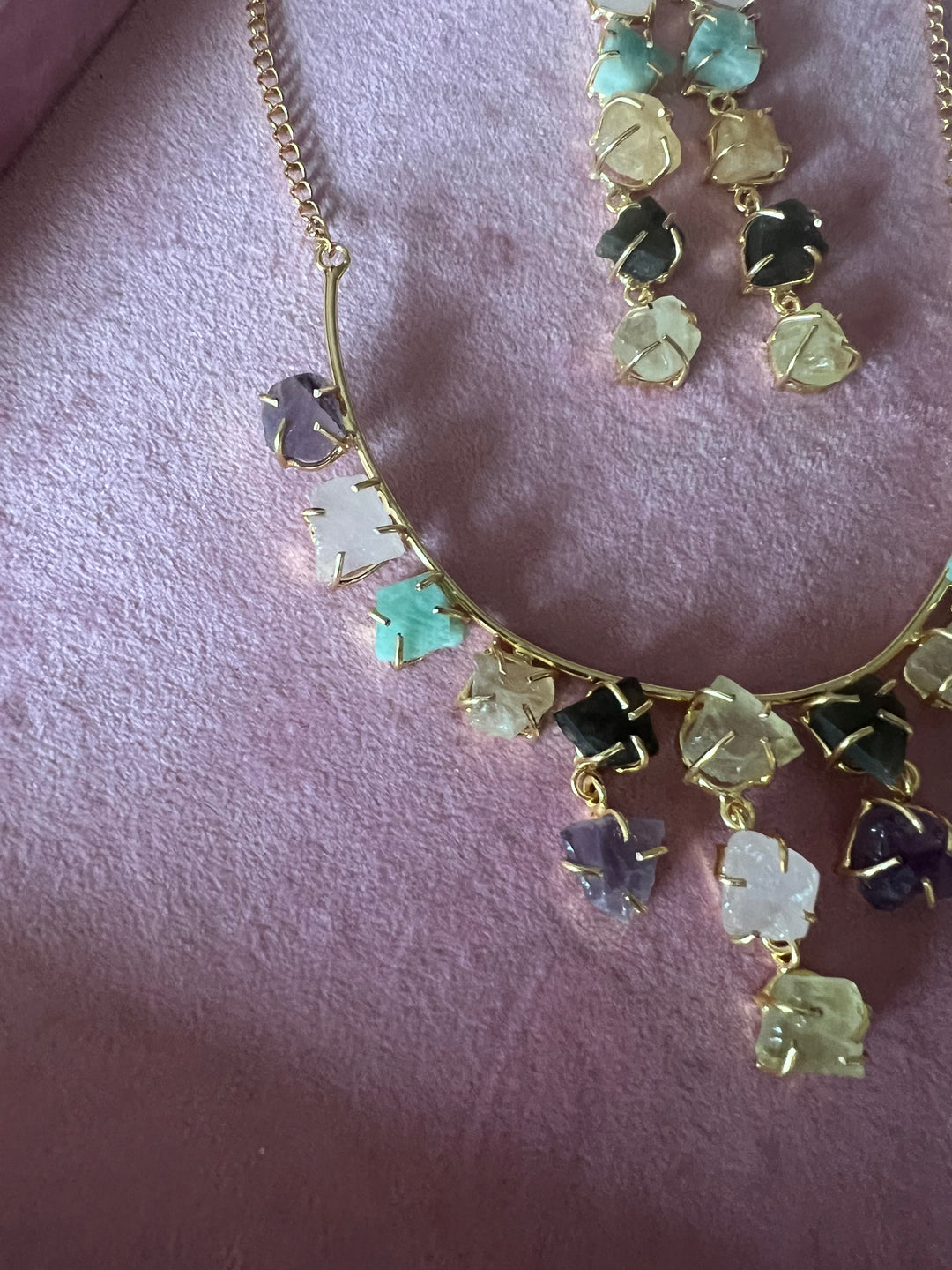 Ethereal Elegance: Handcrafted Natural Stone Necklace Set with Exclusive Earrings