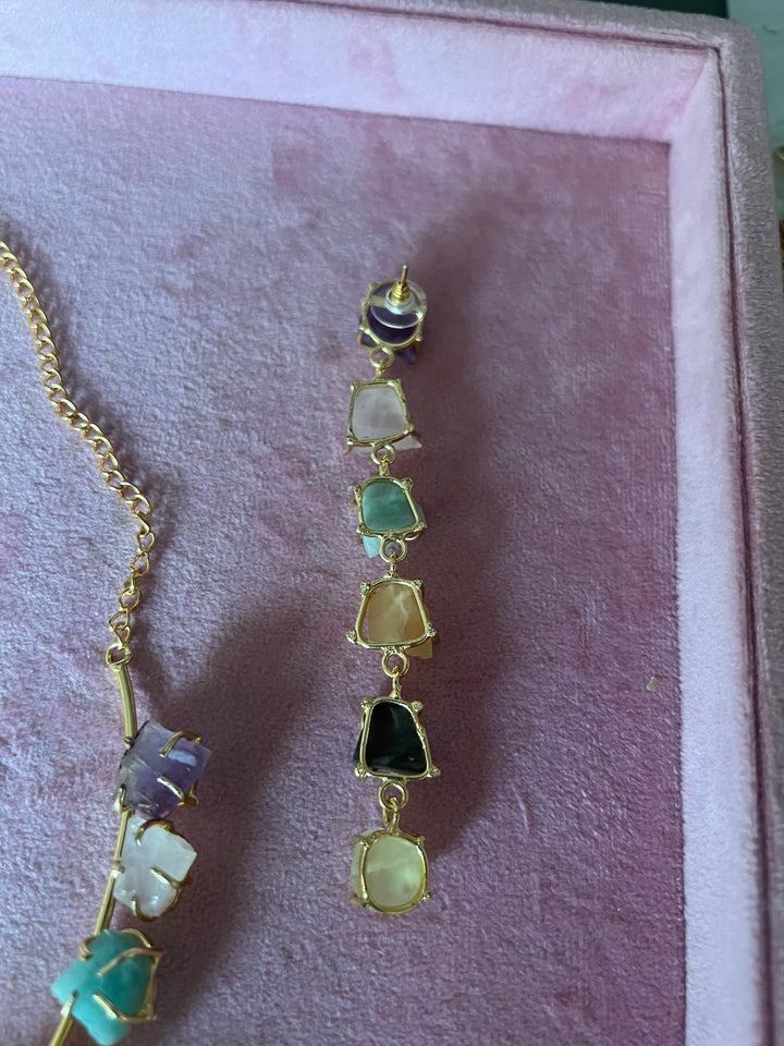 Ethereal Elegance: Handcrafted Natural Stone Necklace Set with Exclusive Earrings