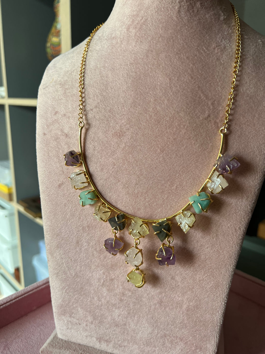 Ethereal Elegance: Handcrafted Natural Stone Necklace Set with Exclusive Earrings