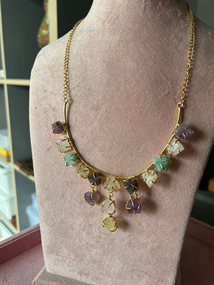 Ethereal Elegance: Handcrafted Natural Stone Necklace Set with Exclusive Earrings