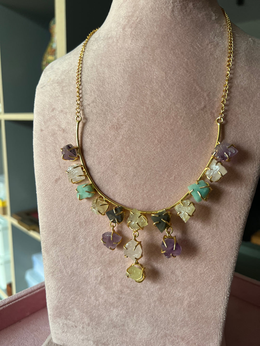 Ethereal Elegance: Handcrafted Natural Stone Necklace Set with Exclusive Earrings