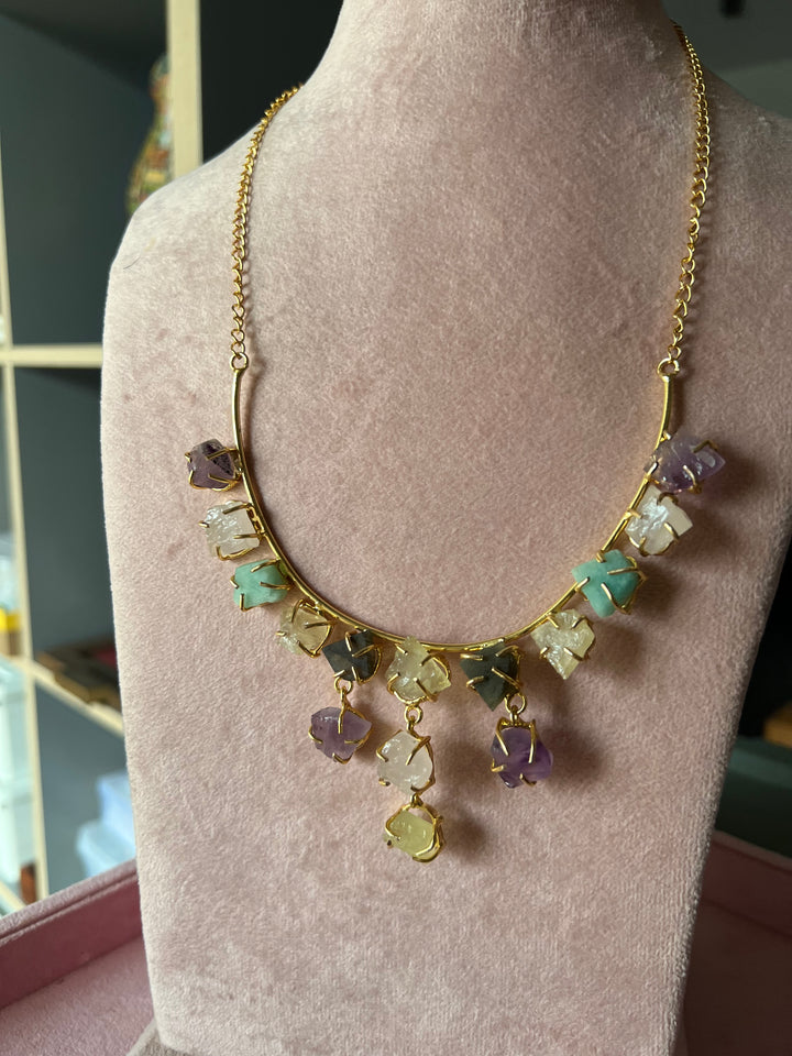 Ethereal Elegance: Handcrafted Natural Stone Necklace Set with Exclusive Earrings