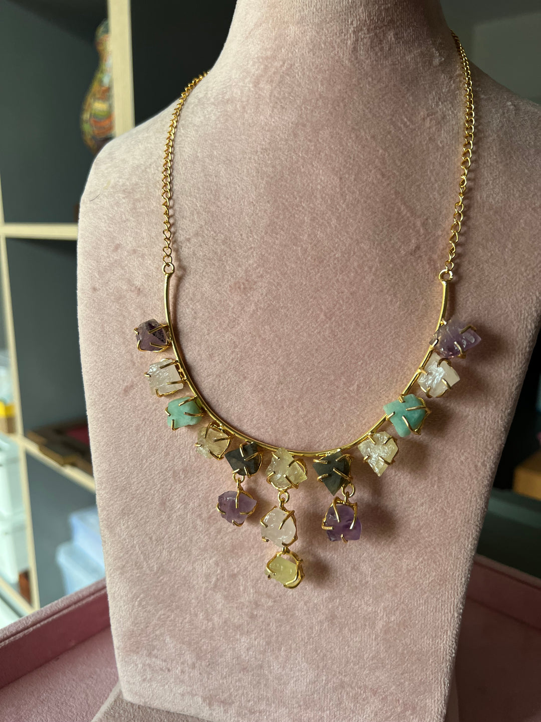 Ethereal Elegance: Handcrafted Natural Stone Necklace Set with Exclusive Earrings