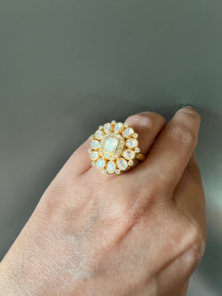 Pure 925 Moissanite Polki Silver Ring