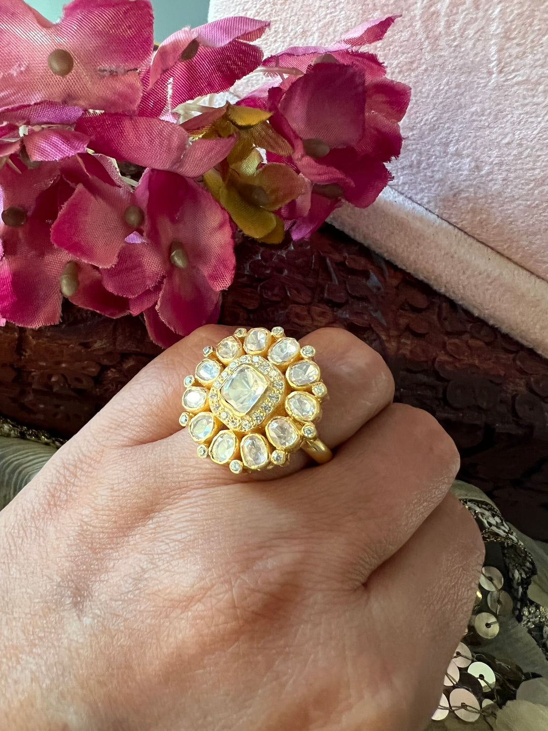 Pure 925 Moissanite Polki Silver Ring