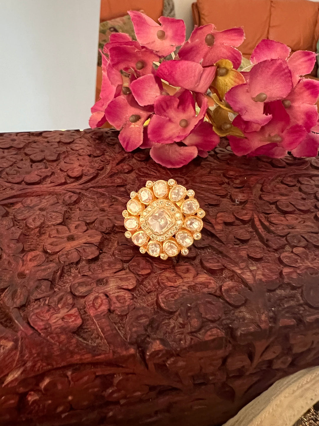 Pure 925 Moissanite Polki Silver Ring