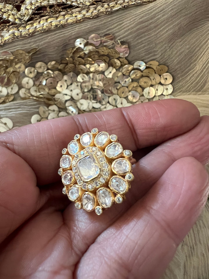 Pure 925 Moissanite Polki Silver Ring