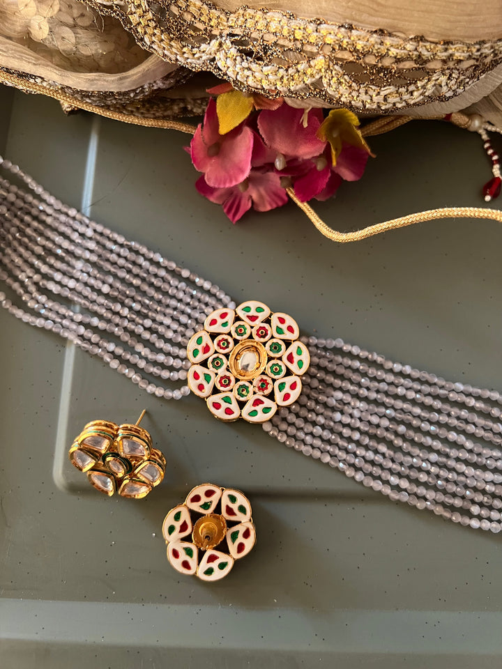 Grey Kundan Choker with Studs