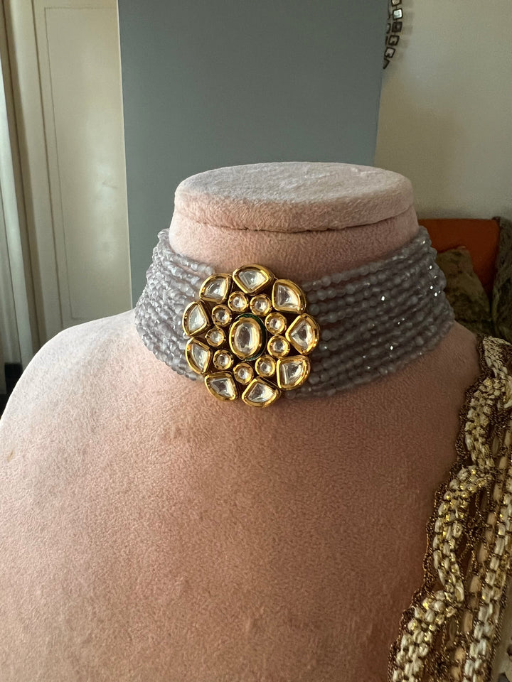 Grey Kundan Choker with Studs