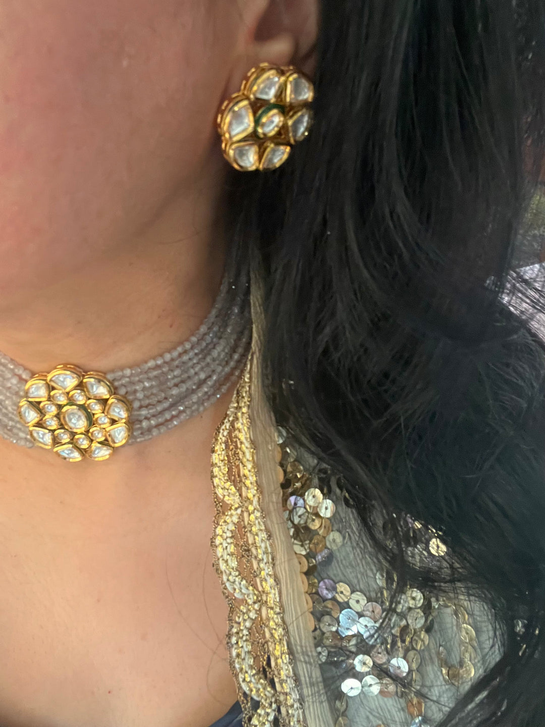 Grey Kundan Choker with Studs