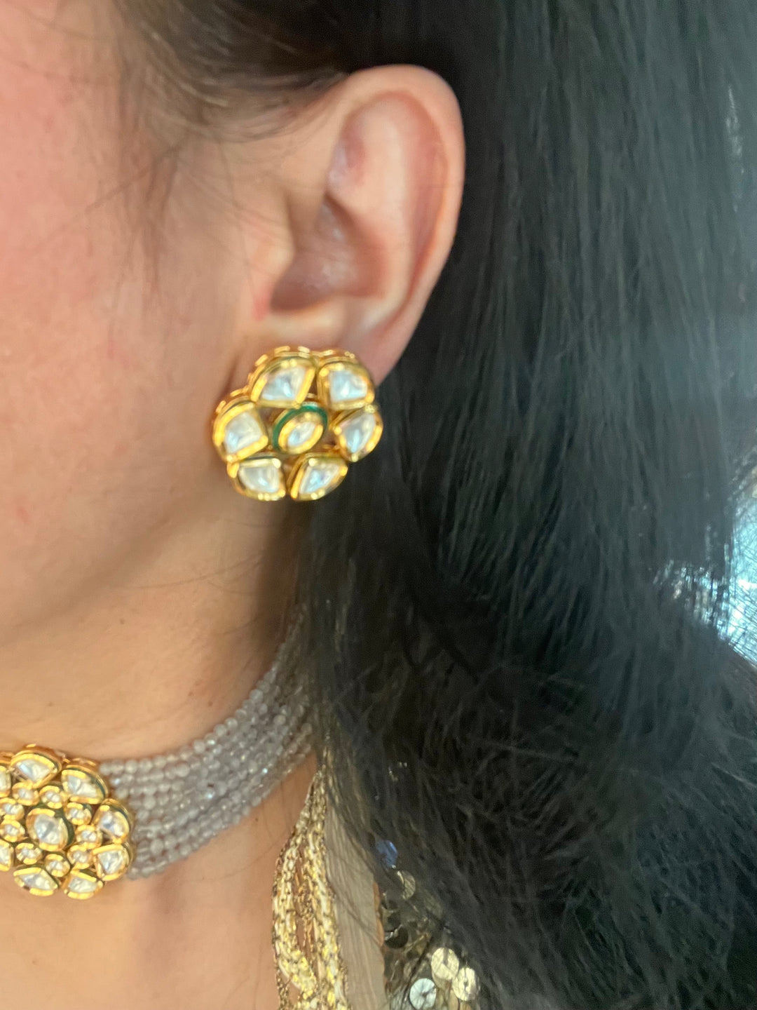 Grey Kundan Choker with Studs