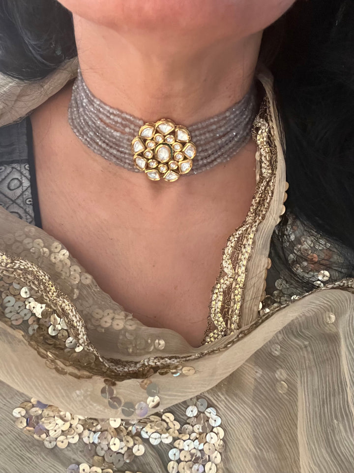 Grey Kundan Choker with Studs
