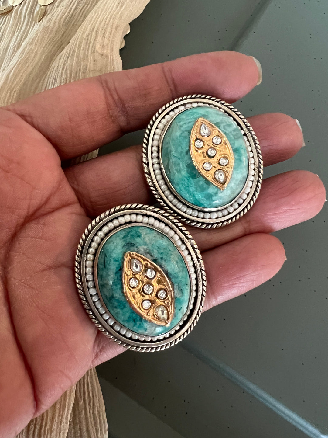 Statement 925 Silver Earrings with Natural Stones Pearls & Kundan Work - Handmade, One of a Kind