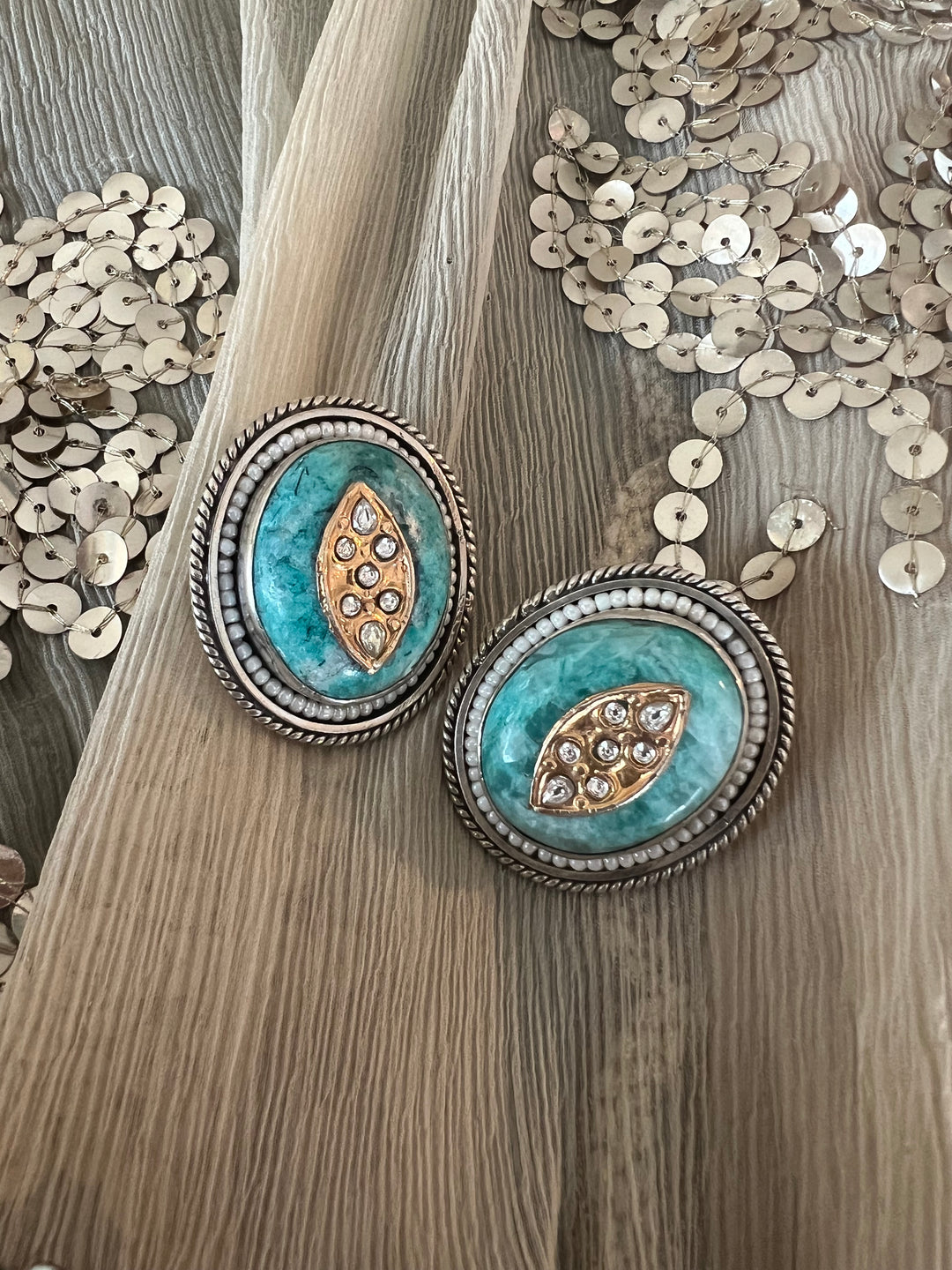 Statement 925 Silver Earrings with Natural Stones Pearls & Kundan Work - Handmade, One of a Kind