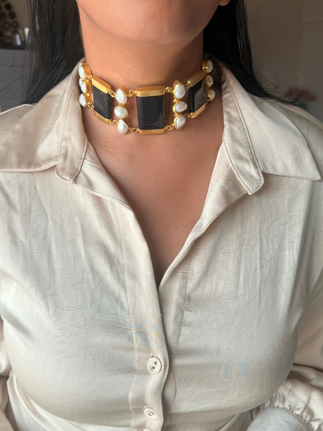 Statement Choker – Gold Brass, Adjustable Necklace