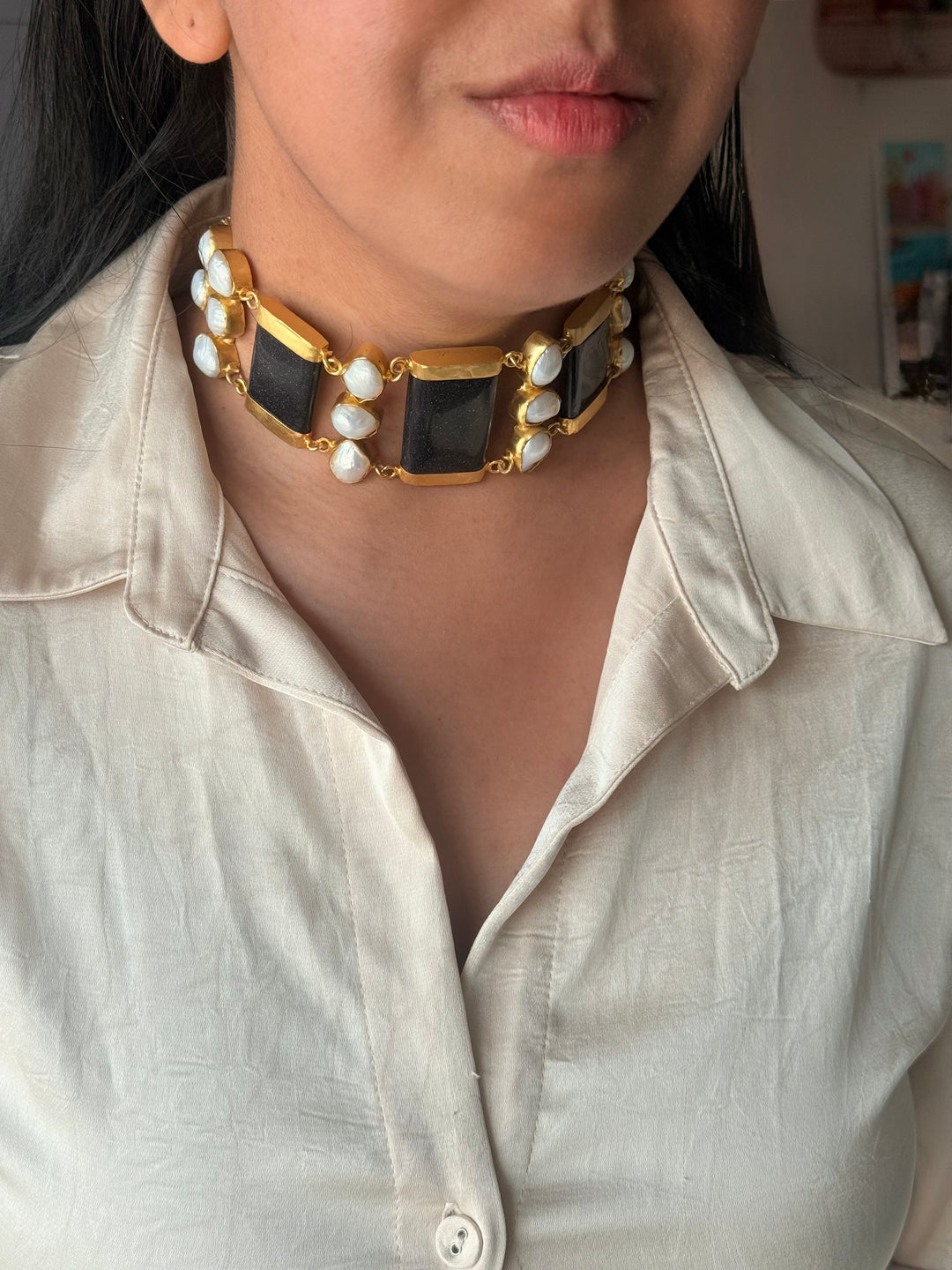 Statement Choker – Gold Brass, Adjustable Necklace