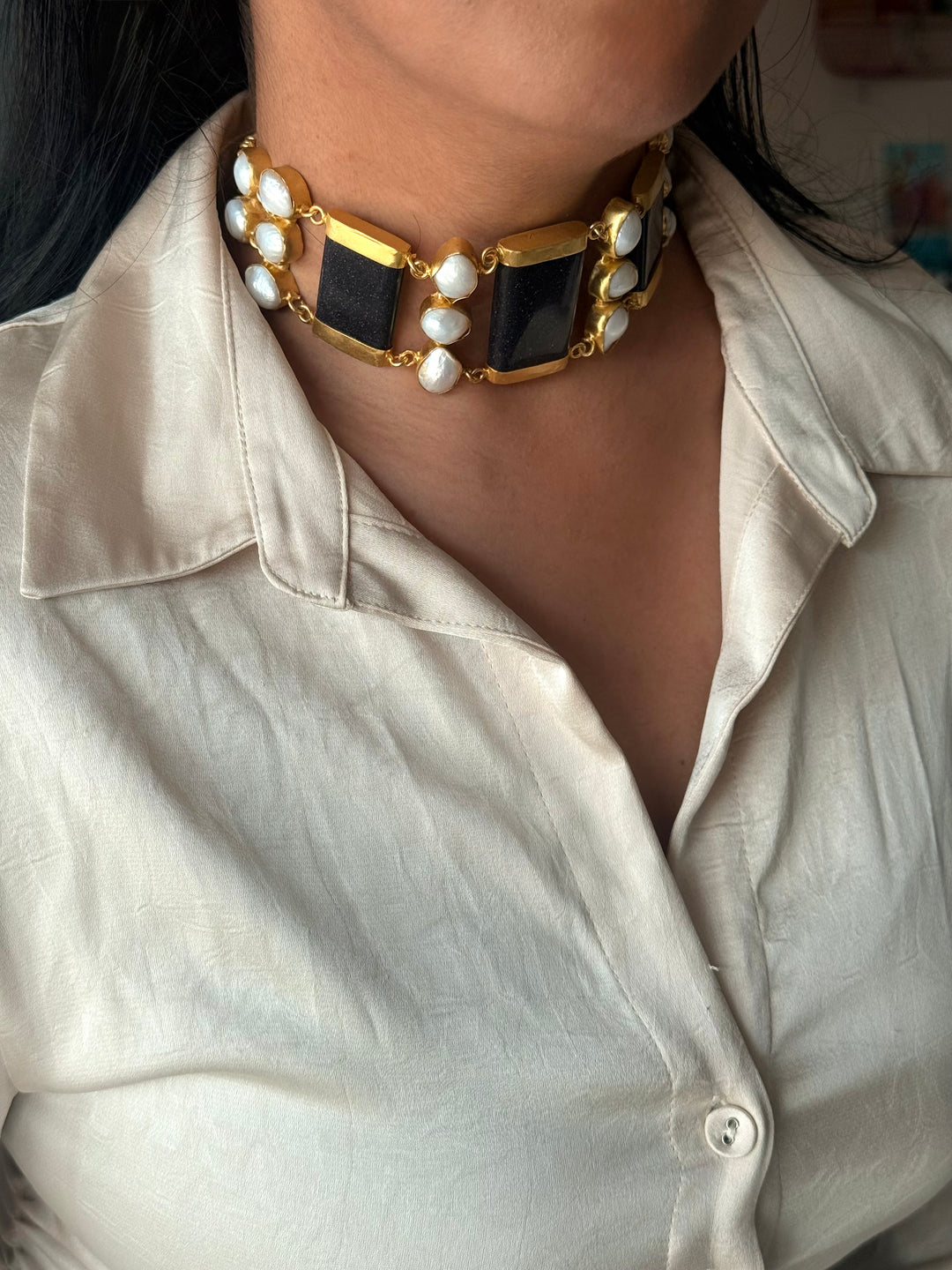 Statement Choker – Gold Brass, Adjustable Necklace