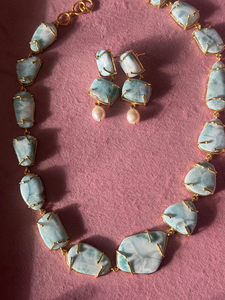 Statement Larimar Stone Necklace Set