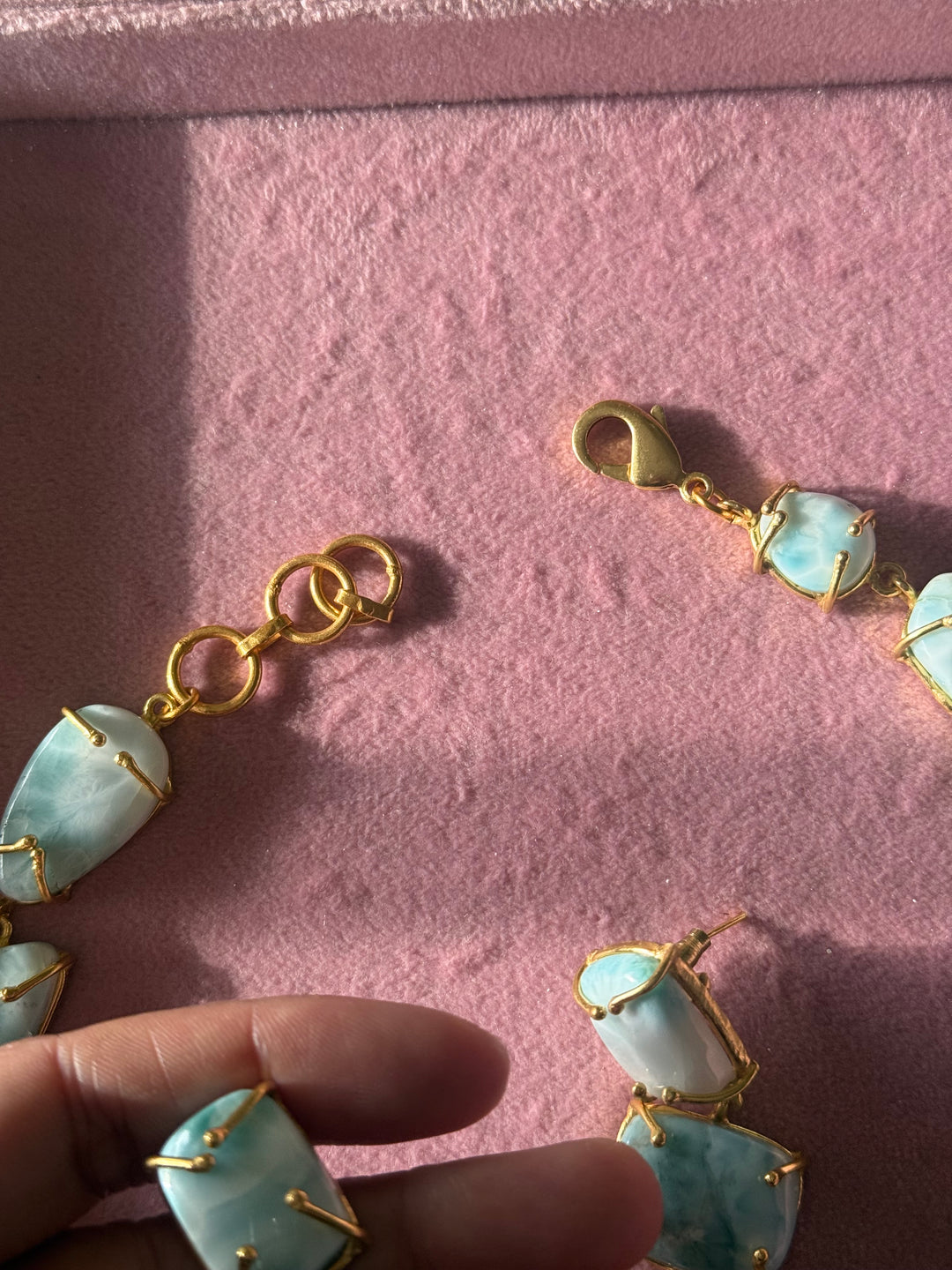 Statement Larimar Stone Necklace Set