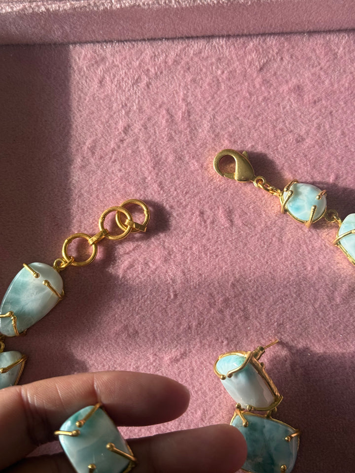 Statement Larimar Stone Necklace Set