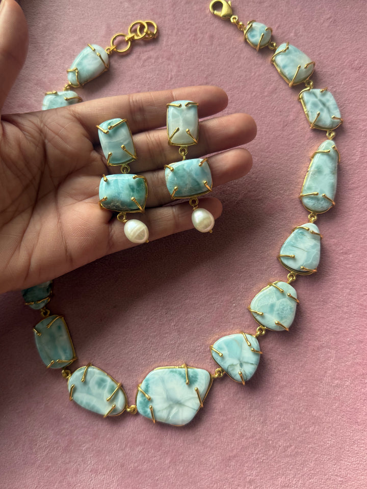 Statement Larimar Stone Necklace Set