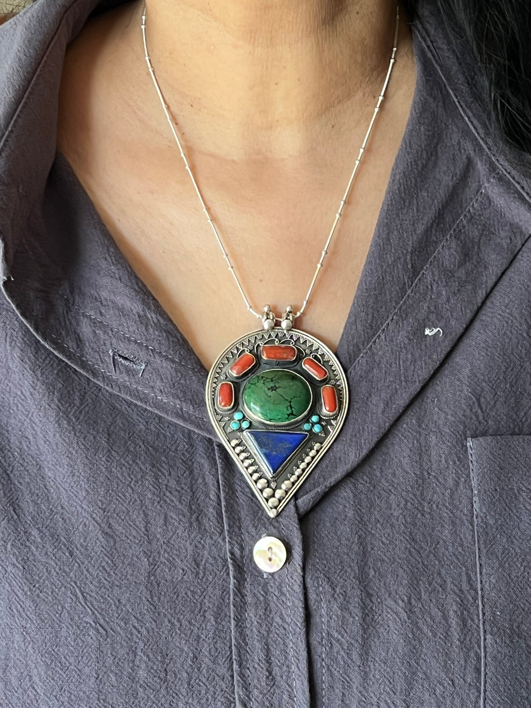 Intricate Tibet Silver Pendant with 925 Sterling Silver Necklace