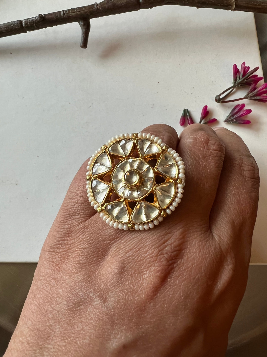 Statement Pure 925 Silver Kundan Ring