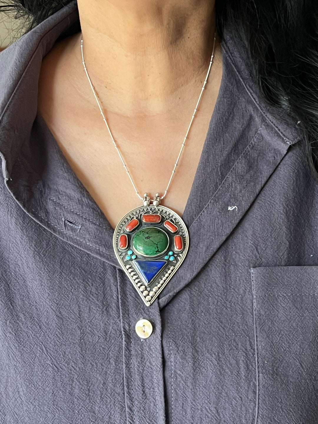 Intricate Tibet Silver Pendant with 925 Sterling Silver Necklace