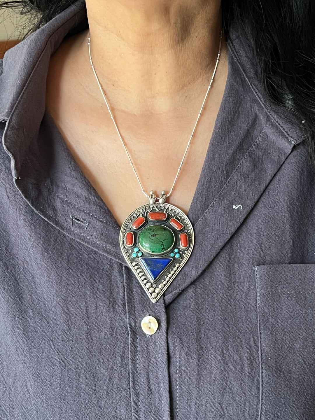 Intricate Tibet Silver Pendant with 925 Sterling Silver Necklace