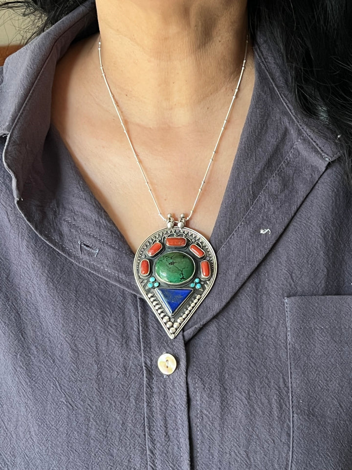 Intricate Tibet Silver Pendant with 925 Sterling Silver Necklace