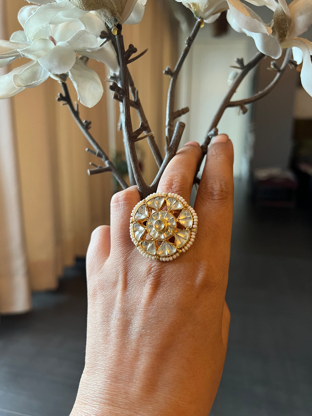 Statement Pure 925 Silver Kundan Ring