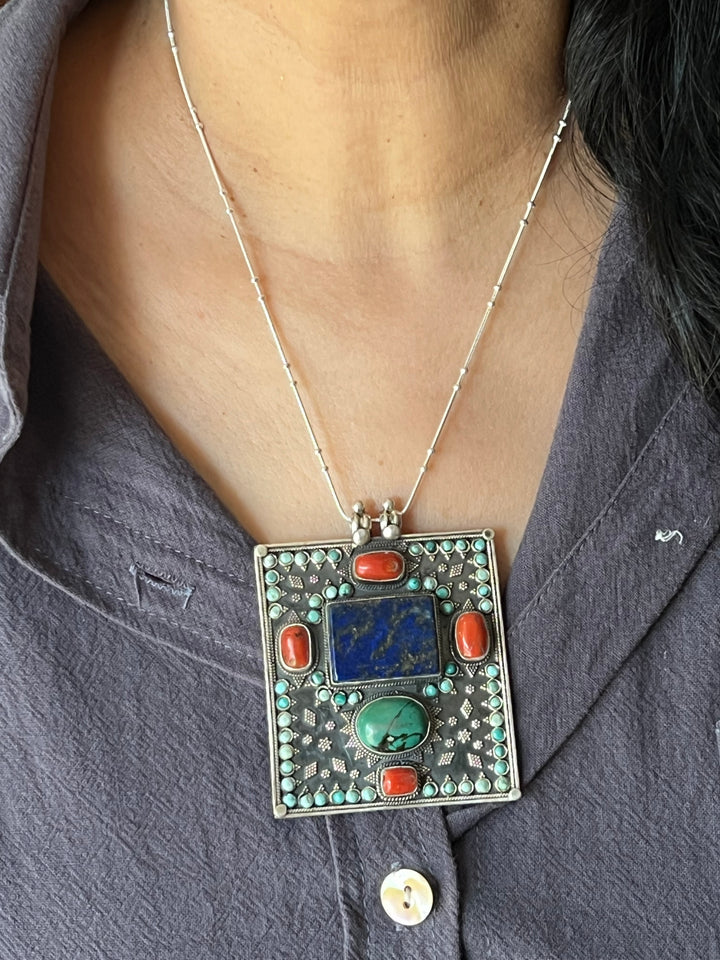 Intricate Tibet Silver Pendant with 925 Sterling Silver Necklace